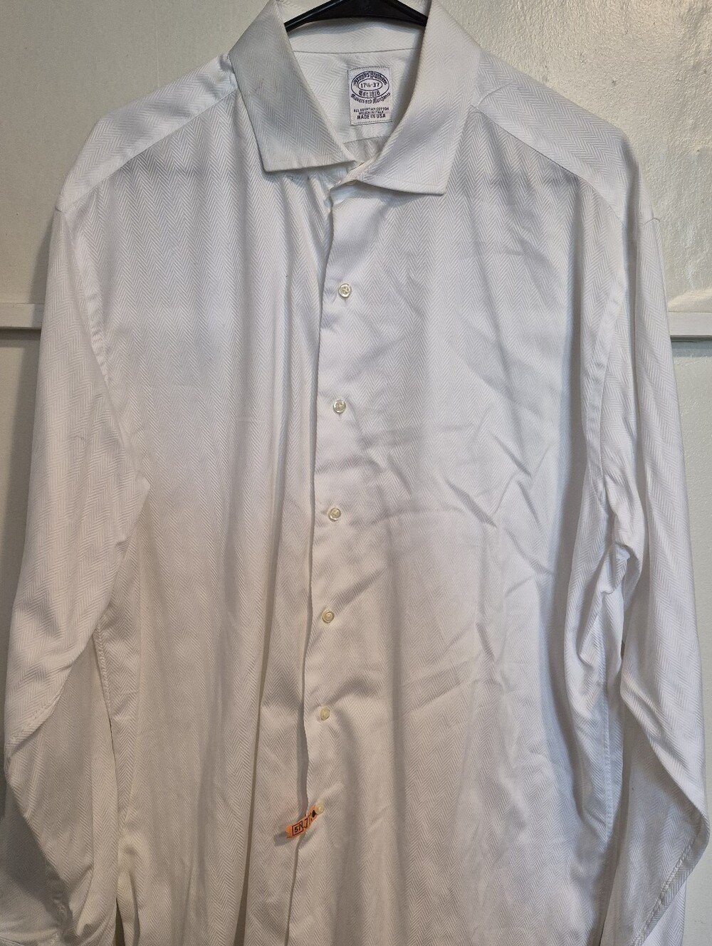 Brooks Brothers Egyptian Cotton White Textured Spread-Collar Dress Shirt 17.5 37